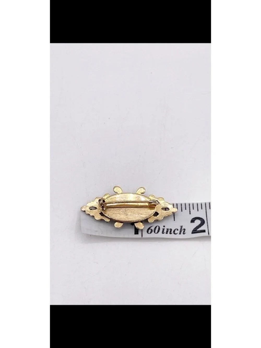 Vintage Tiger Eye Brooch Gold Tone Victorian Revival Scroll Bar Pin Ornate